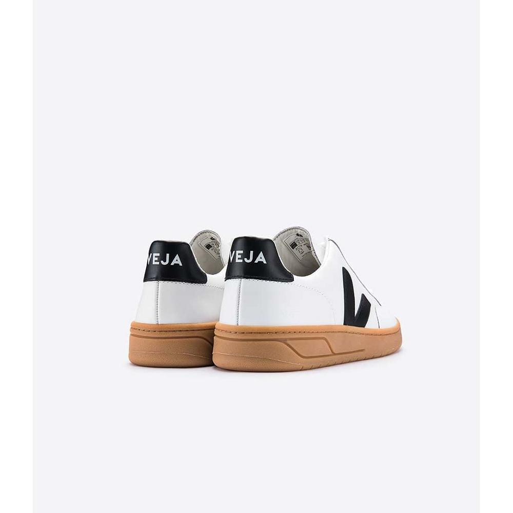 Veja V-12 LEATHER Women's Sneakers White/Black/Beige | NZ 670LIS